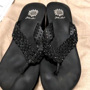 Black wedge flip flop with jewel straps size 10 yellowbox
